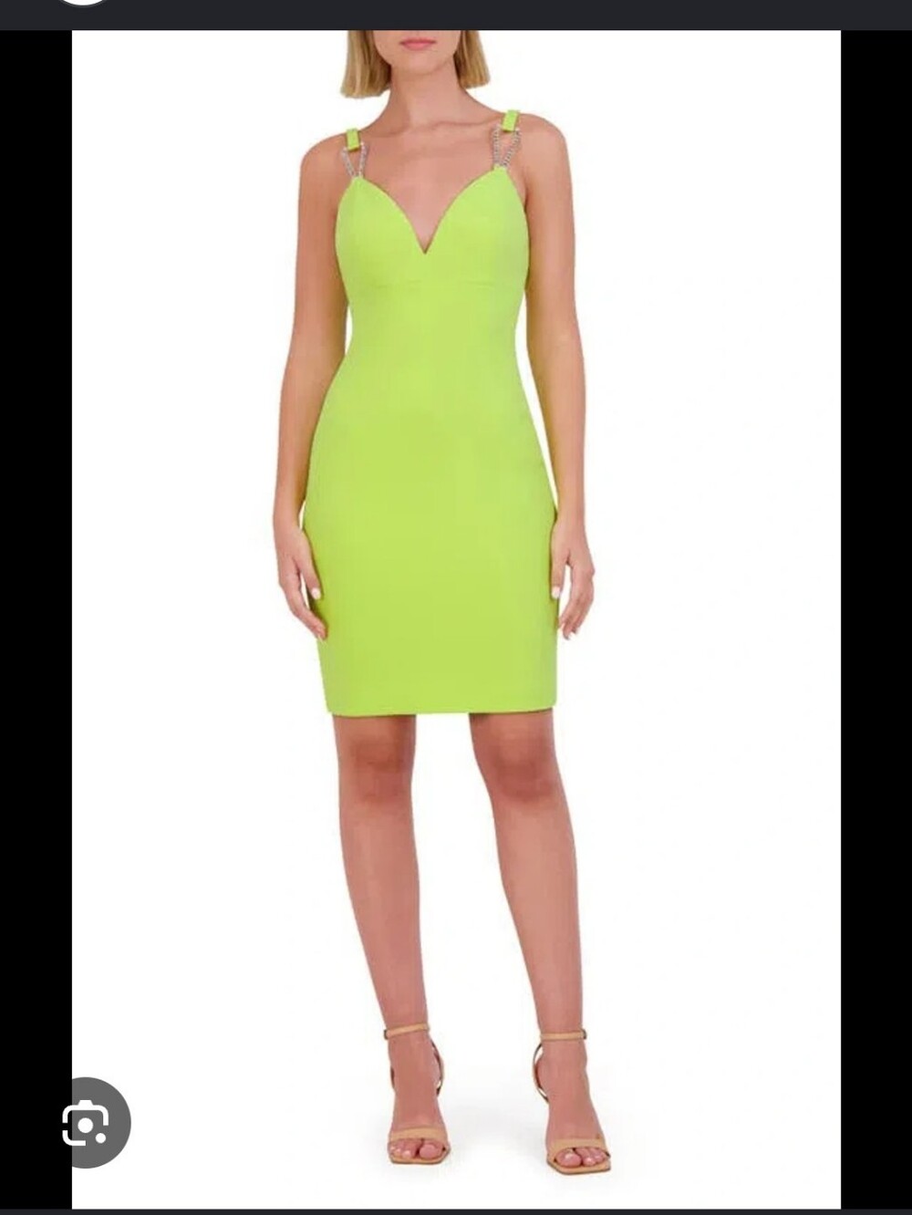 Vince Camuto Lime Green Rhinestone Trim Sheath Cocktail Dress Sz 8 New With Tags